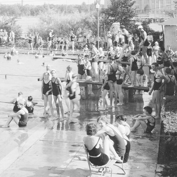 historical photo of people at Muny Pool